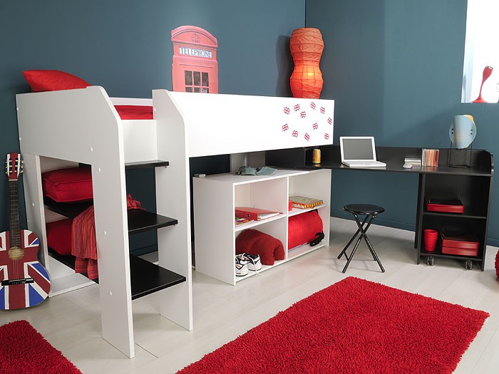 Hochbett weiss salve 3, 205x125x119cm mit schreibtisch, kinderbett ...