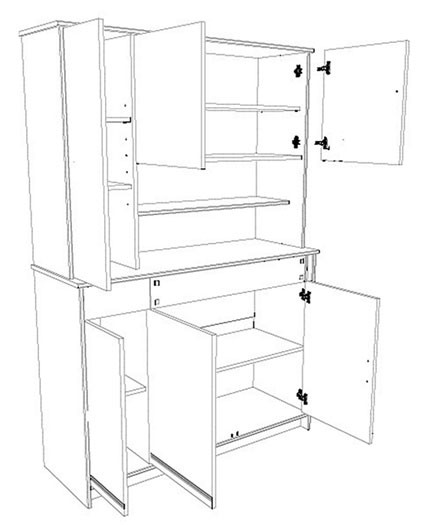 {Küchenschrank weiß
63} Küchenschrank, Küchenbuffet 122x181x44cm, weiß Absetzung Alu ... | {Küchenschrank weiß
63}