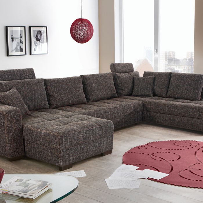 ~ Wohnlandschaft Antigua braungrau 357x222x162, Bettfunktion Sofa Couch Wohnlandschaft Braun Strukturstoff ~ Wohnlandschaft Antigua braungrau 357x222x162, Bettfunktion Sofa Couch