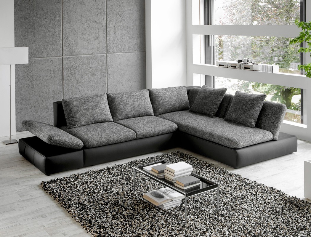 Wohnlandschaft Ecksofa 326x208 grau schwarz Polsterecke - Wohnzimmer Und Arbeitszimmer In Einem Raum