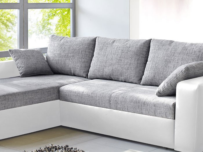 Ecksofa vida 244x174cm grau weiss, schlafsofa sofa couch ...