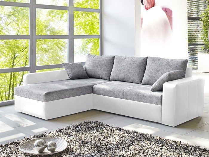 Ecksofa vida 244x174cm grau weiss, schlafsofa sofa couch ... Wohnzimmer sofa grau