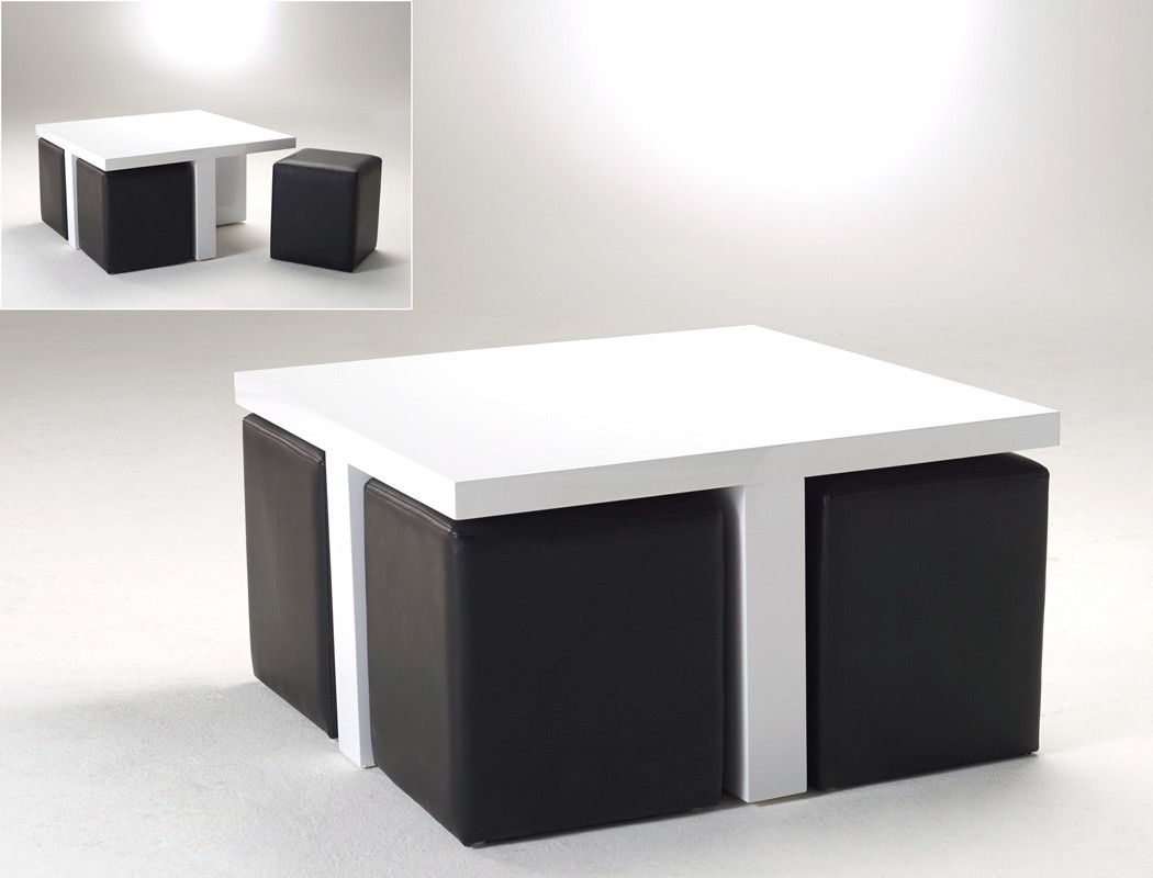 Couchtisch ecto 80x46x80cm hochglanz weià mit 4 hocker ...