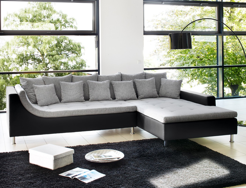 Eckcouch 326x213 cm hellgrau schwarz wohnlandschaft ecksofa couch ...