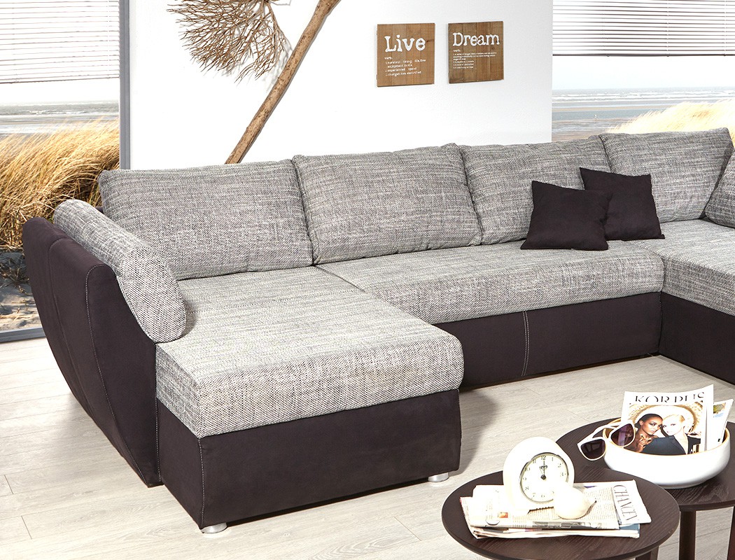 Wohnlandschaft 326x231 cm mikrofaser grau schwarz u form ...