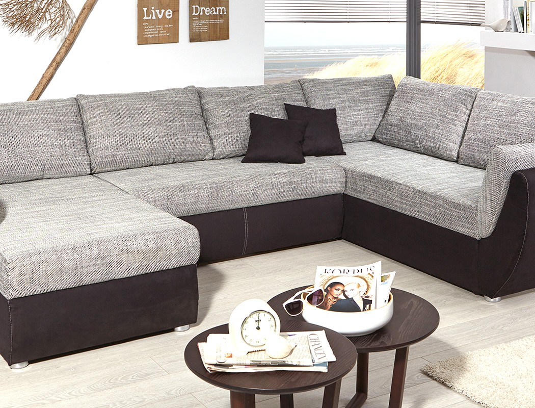 Wohnlandschaft 326x231 cm mikrofaser grau schwarz u form ...