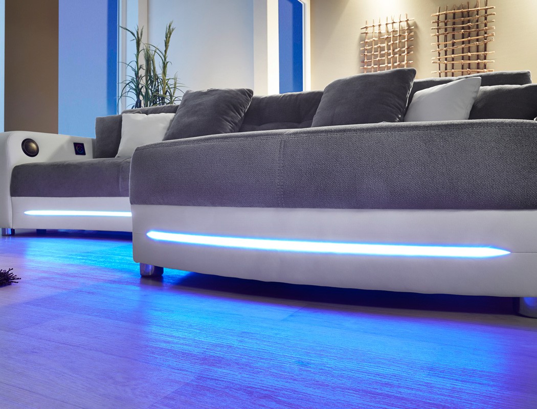 Multimedia sofa 322x200cm grau weià mikrofaser couch hifi ...