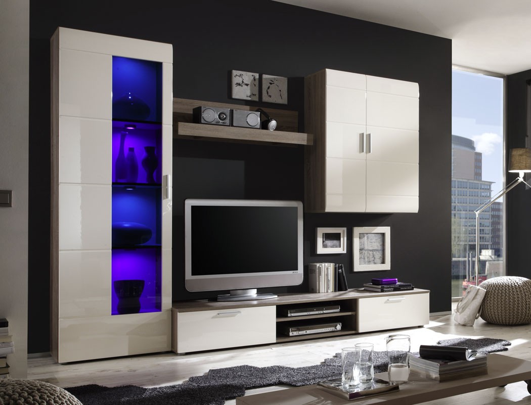 Wohnwand shane 265x197x47cm magnolie hochglanz schrankwand ...