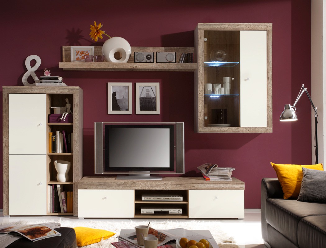 Wohnwand Lamount A 289x202x50cm Eiche Magnolie Schrank