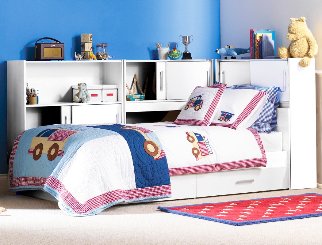 Kinderzimmer weià bett 90x200 3x regal 2x bettkasten jugendzimmer ...