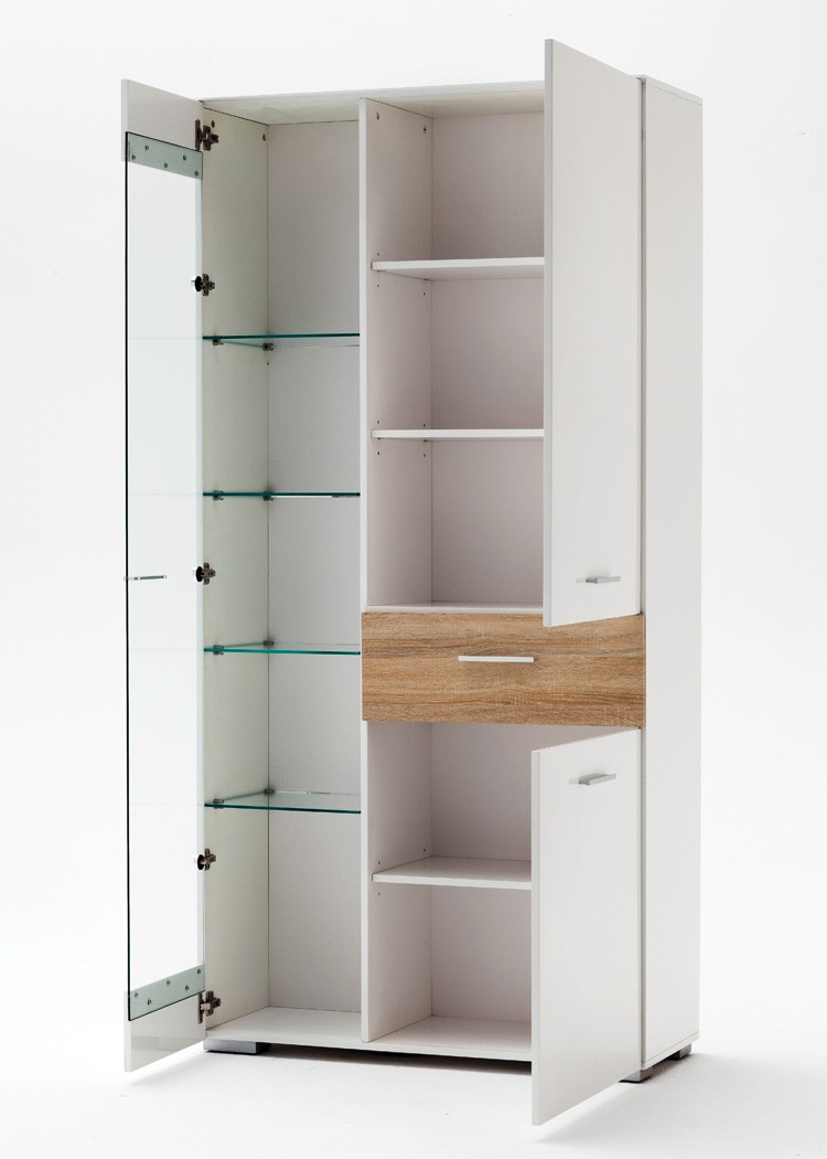 Vitrine paskal 98x198x40 weià hochglanz glasvitrine schrank ...