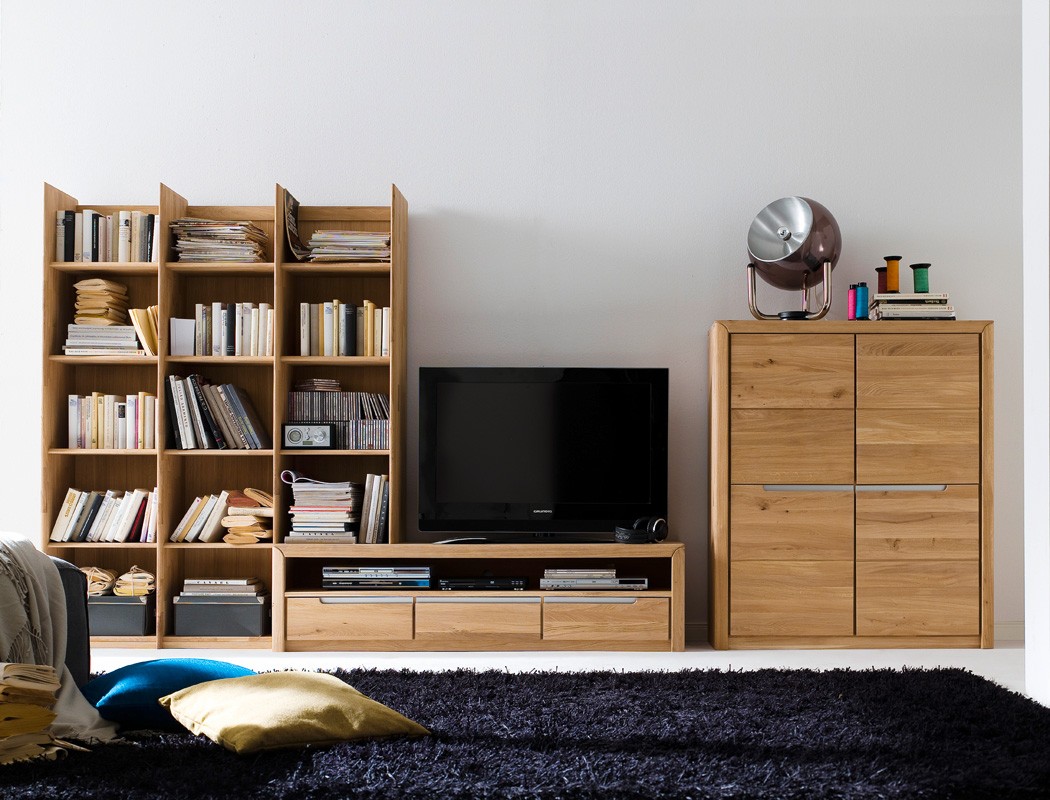 Wohnwand pisa 21 eiche bianco massiv lowboard regal schrank ...