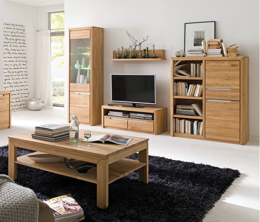 Wohnzimmer pisa 46 eiche bianco massiv 5 teilig wohnwand ...