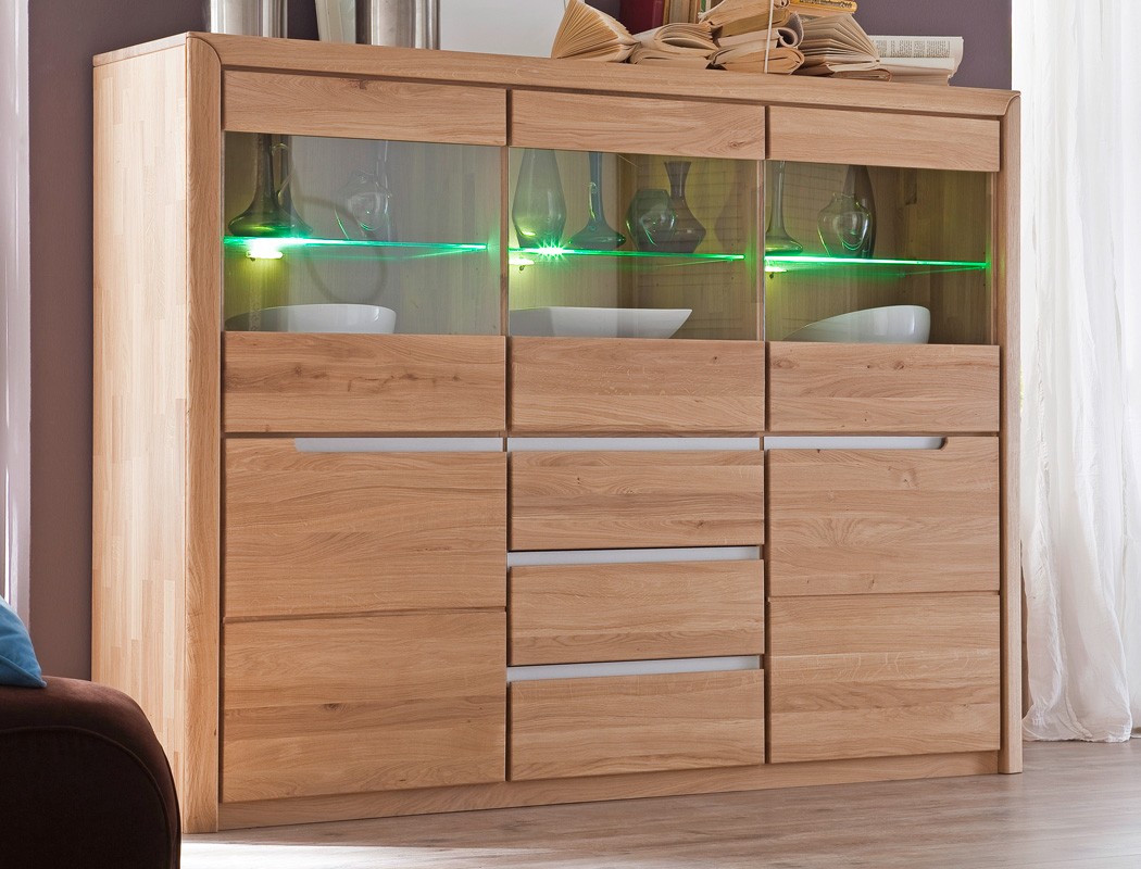 Wohnzimmer pisa 55 eiche bianco massiv 4 teilig wohnwand highboard ...