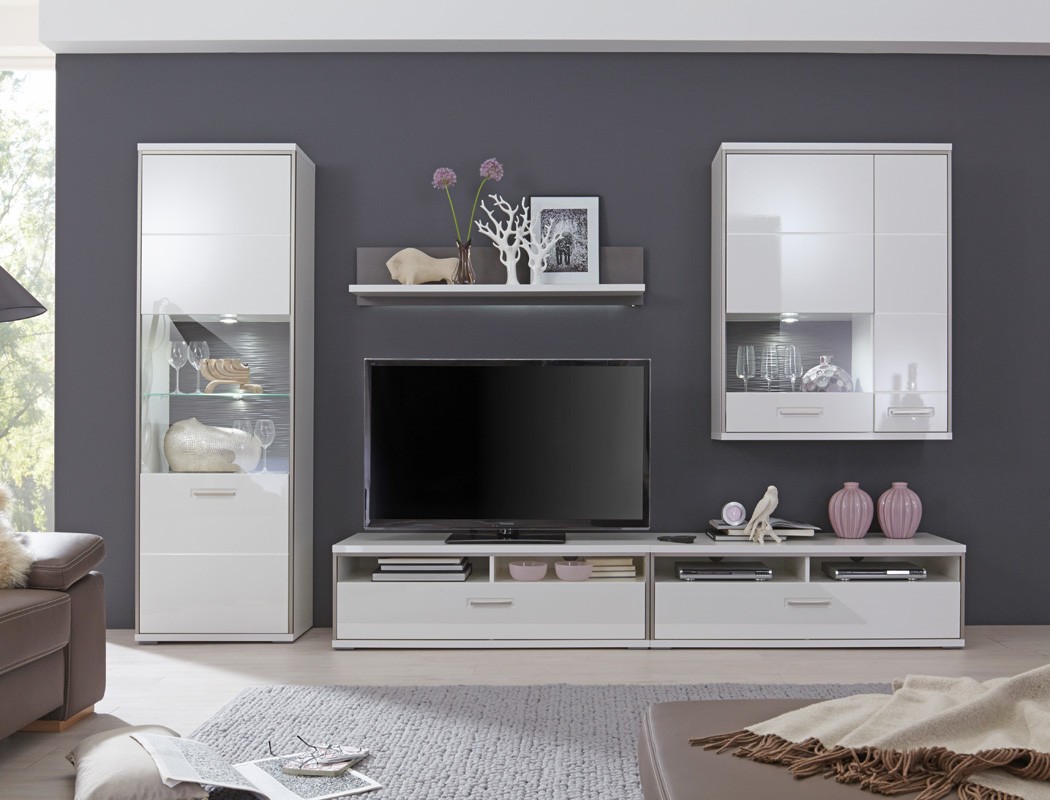 Wohnwand travis 23 weià hochglanz 5 teilig medienwand tv möbel tv ...