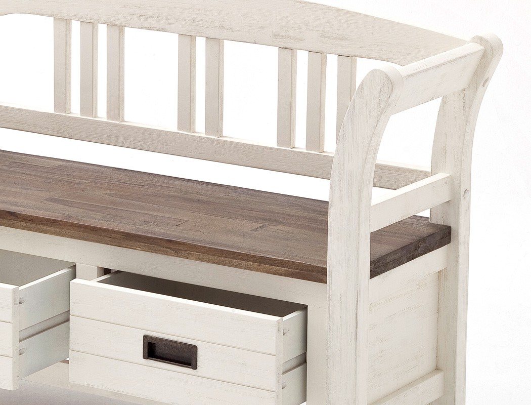 Holzbank Gordon 2 weiss Struktur Akazie 120x80x40 Sitzbank mit Lehne