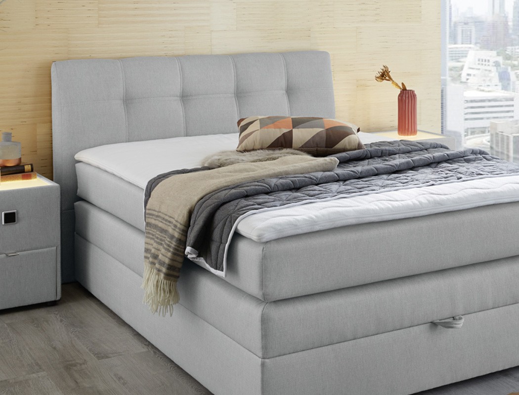 Boxspringbett Amalina 140x200 grau mit Bettkasten und ...