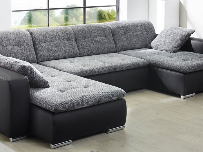 Sofa Couch Ferun 365x200 185cm Webstoff Anthrazit Kunstleder Wohnlandschaft Ferun 365x220 185 Cm Anthrazit Schwarz Sofa Couch Polsterecke Bild 3