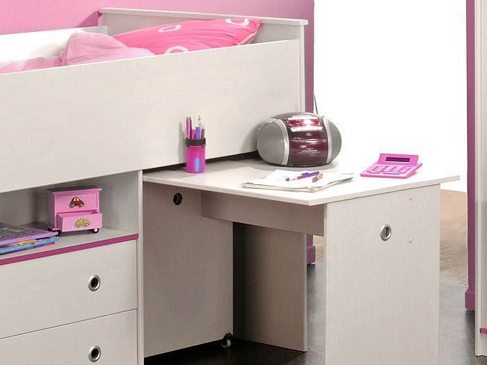 Hochbett snoopy 1, 110x206x113cm mit schreibtisch, kiefer nb weià ...