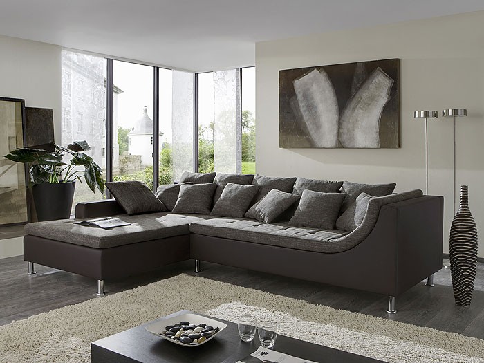 Madeleine, 326x213cm, Webstoff braun, Kunstleder braun – Bild 1 Madeleine, 326x213cm, Webstoff braun, Kunstleder braun – Bild 1