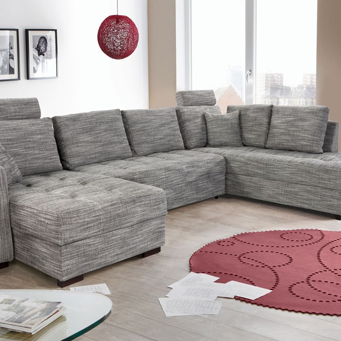 Wohnlandschaft antigua grau 357x222x162cm, bettfunktion sofa couch ... Wohnzimmer graue couch