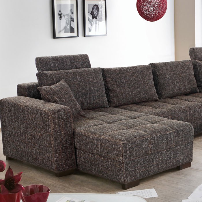 ~ Wohnlandschaft Antigua braungrau 357x222x162, Bettfunktion Sofa Couch Wohnlandschaft Braun Strukturstoff ~ Wohnlandschaft Antigua braungrau 357x222x162, Bettfunktion Sofa Couch