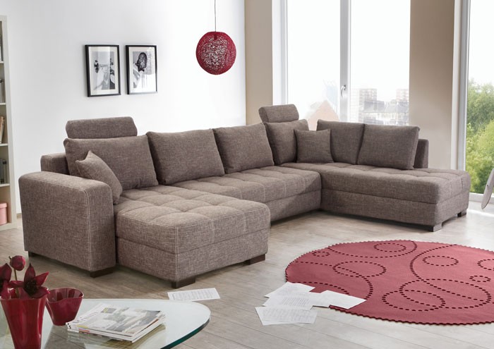 Wohnlandschaft antigua grau braun 357x222x162, bettfunktion sofa ... Wohnzimmer braun grau