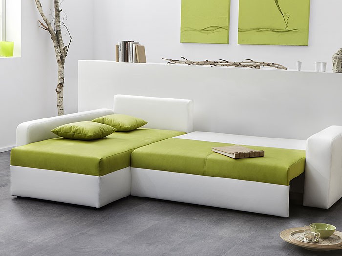 Ecksofa Vida 244x174cm grün weiß Schlafsofa Schlafcouch 