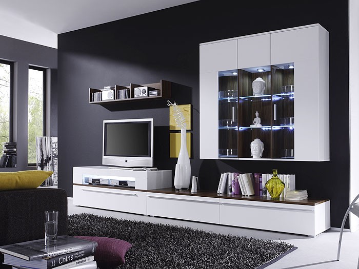 Wohnwand criss weiss walnuss, 312x190x47 schrankwand ...