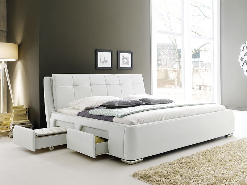 Polsterbett Weiss Bett 180x200 Bettgestell 4x Schubkasten Doppelbett Alvaro