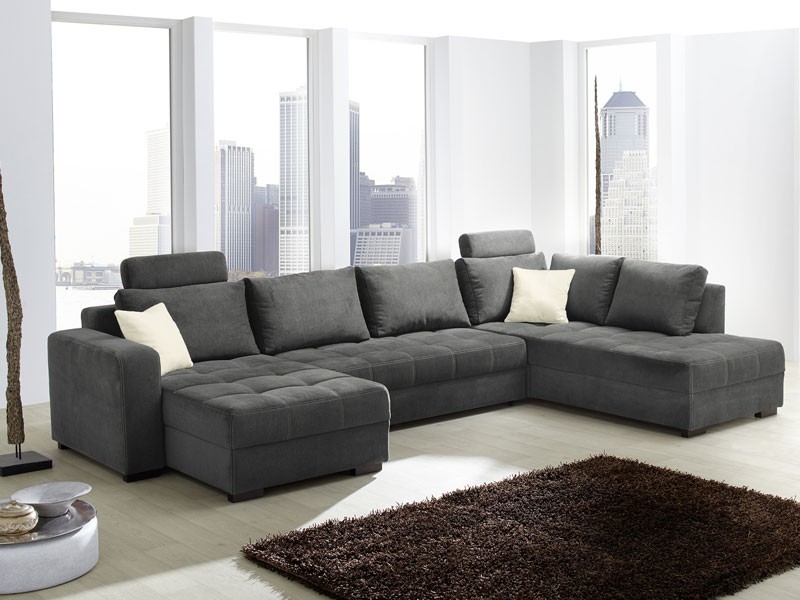Graues Sofa wohnlandschaft antigua 357x222x162cm mikrofaser grau sofa