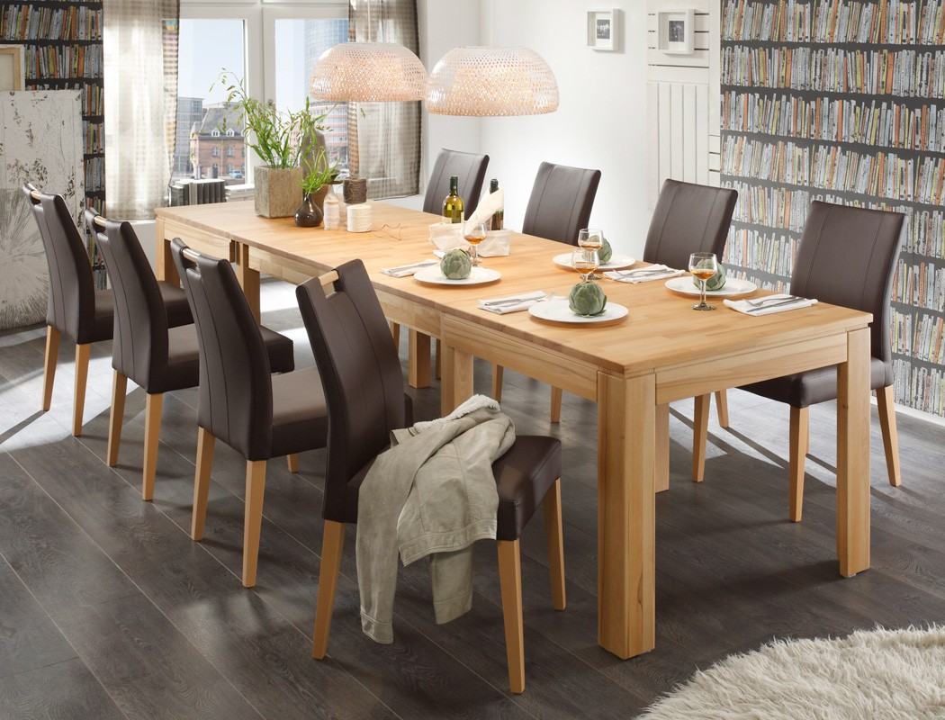 Tischgruppe Kernbuche, Esstisch + 8 Stühle, Allround + Louisa (m/o