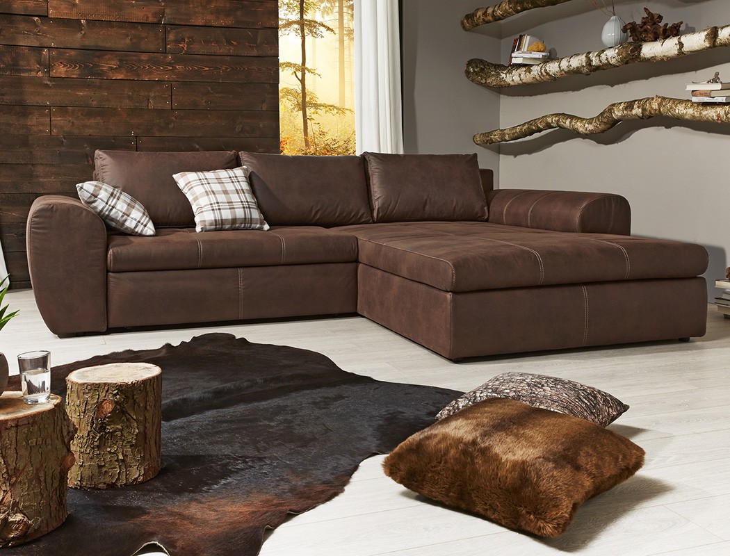 Wohnlandschaft schlafsofa cassia 290x213cm antiklederoptik braun ...