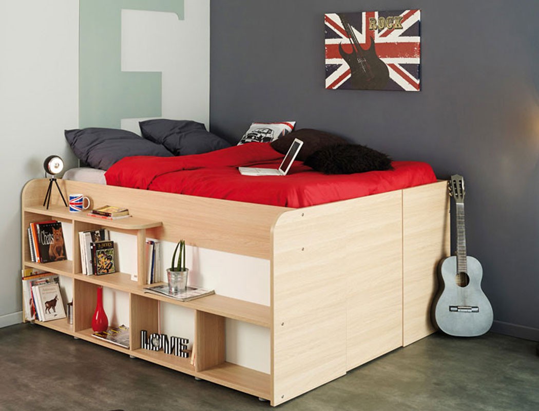 Jugendbett Stauraumbett Spike 207x87x166cm Eiche-NB weiß ...