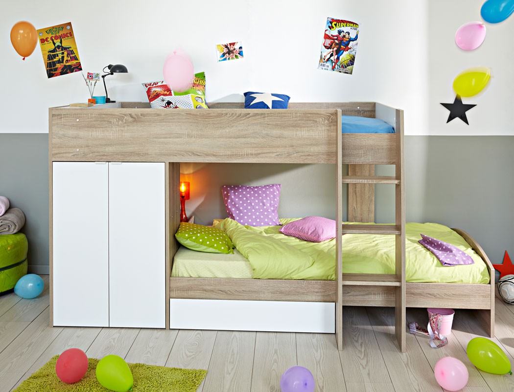 Etagenbett stian 90x200 cm eiche weià kinderbett hochbett ...