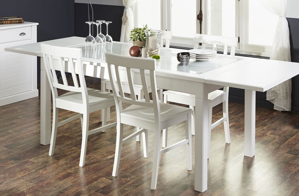 Tischgruppe Esstisch 160(240)x90 und 6x Stuhl weiß ...